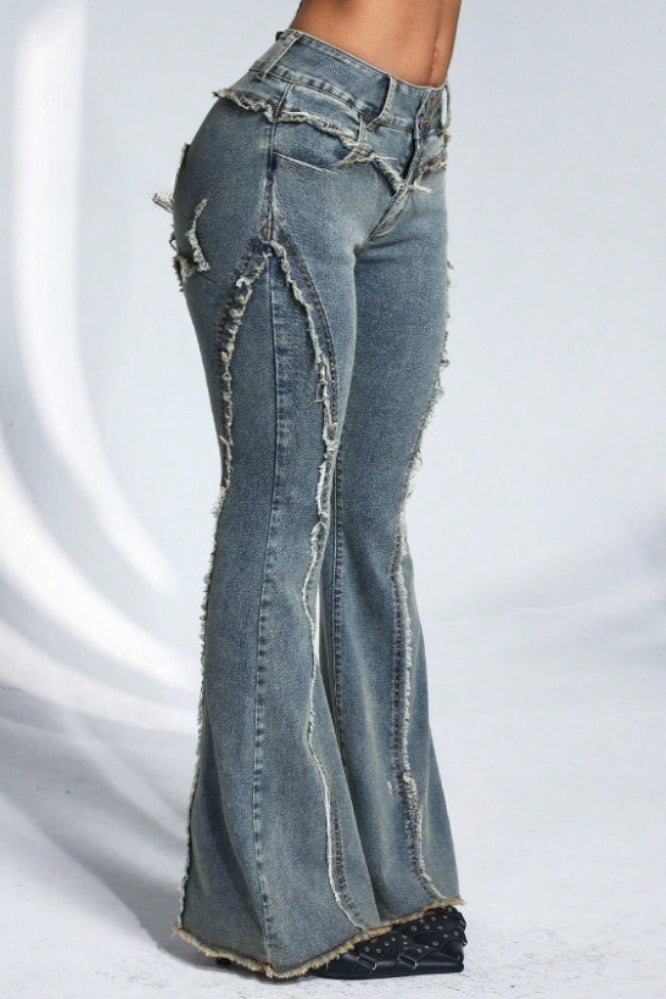 Y2K Deconstructed Raw Hem Skinny Micro Flare Jeans Secondary image