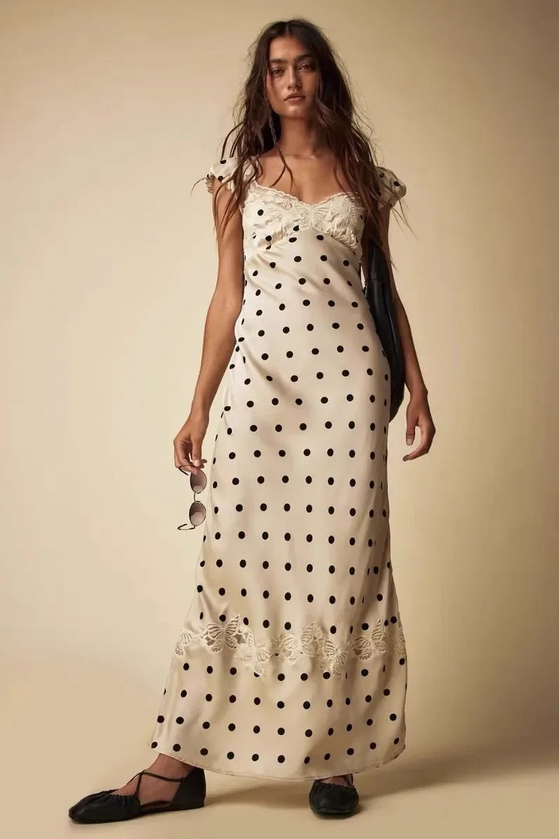 Lace Satin Polka Dot Maxi Dress Main image