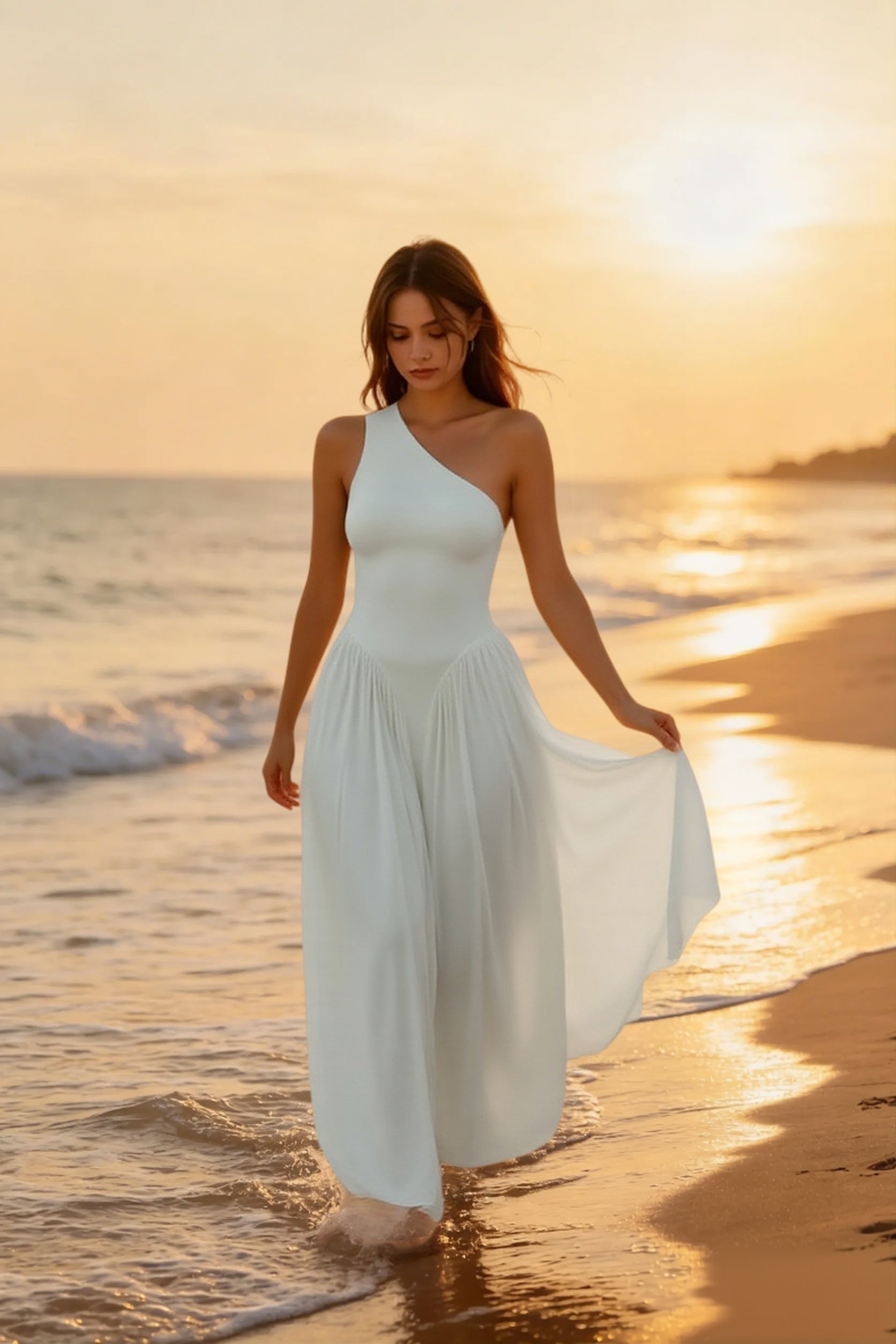 Solid One Shoulder Ruched Maxi A Line Party Dress Secondary image