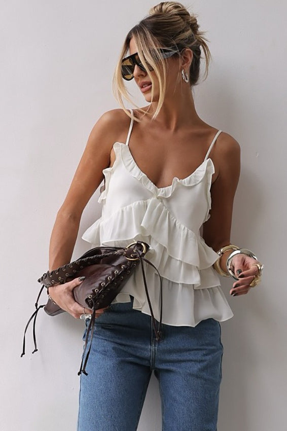 Ruffle Layered V-Neck Cami Top Secondary image