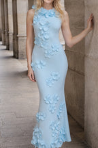 Elegant Sleeveless Solid 3D Floral Applique Prom Dress