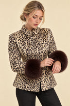 Fur Cuff Animal Print Fitted Coat