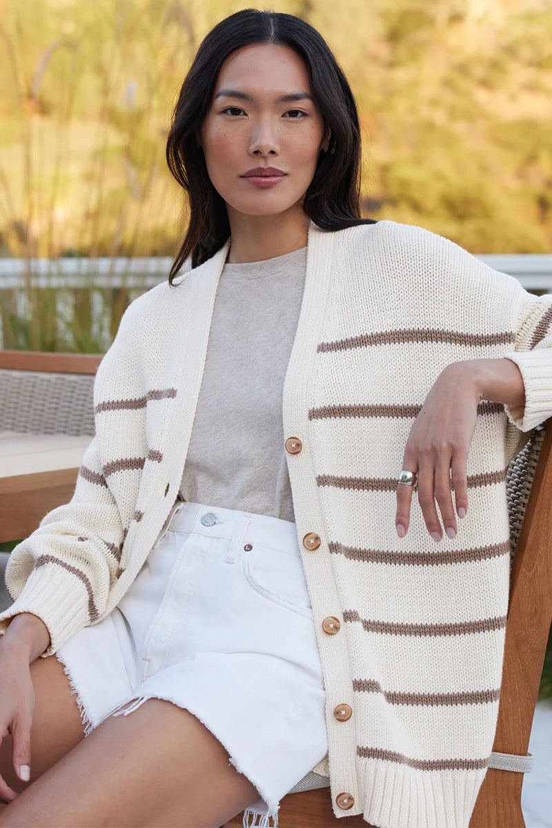 Cotton Stripe V Neck Cardigan Secondary image
