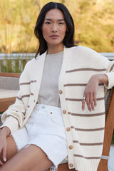 Cotton Stripe V Neck Cardigan