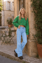 Back Star Patchwork Flare Jeans