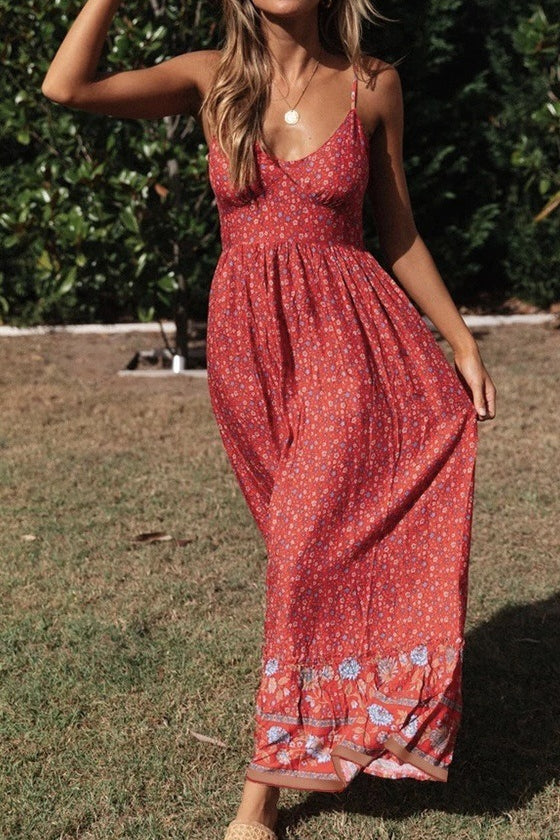 Bohemian Floral V Neck Cami Flare Boho Dress Main image
