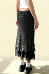 Polka Dot A-Line Mesh Midi Skirt