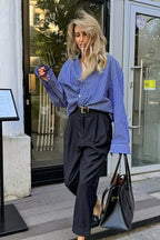 Blue White Stripe Button Blouse