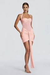 Mesh Halter Twist Knot Mini Party Dress