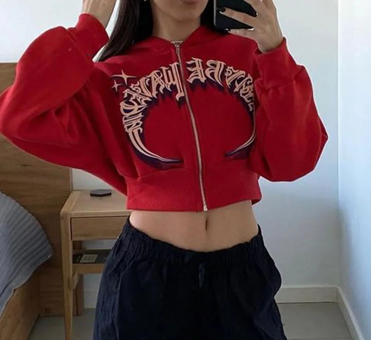 Letter Zip Up Cropped Hoodie Main image