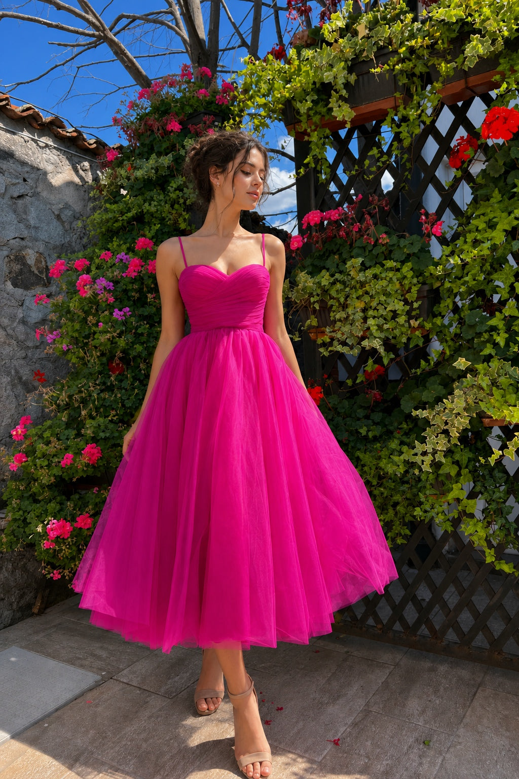 Solid Mesh Bow Midi Slip Dress Secondary image