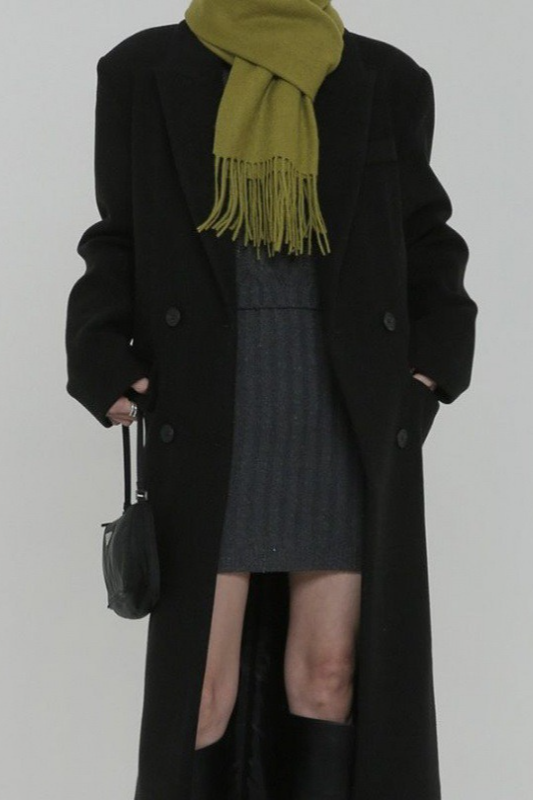 Thick Black Wool Blend Regular Shoulder Loose Overcoat Secondary image