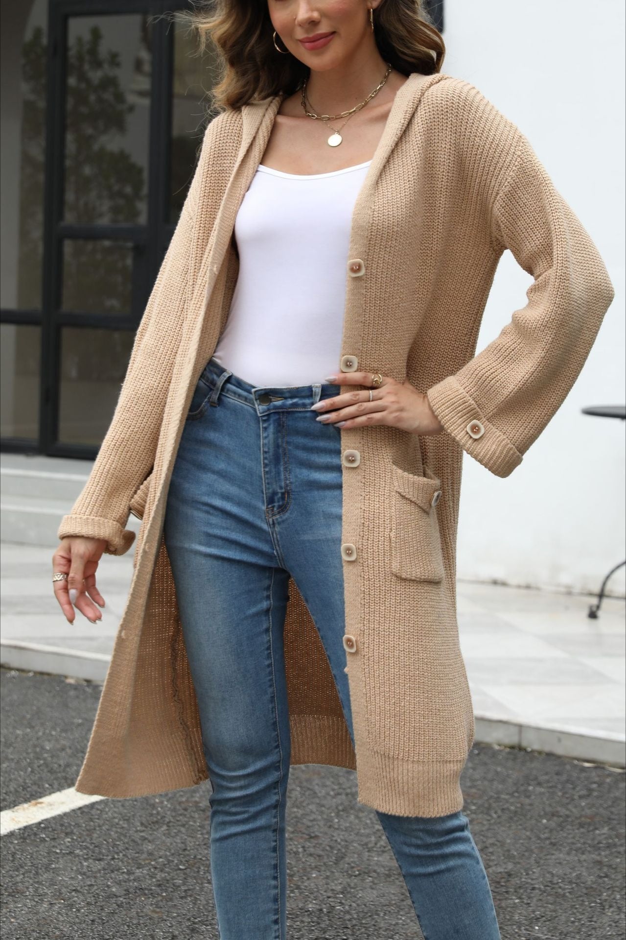V Neck Solid Color Cardigan Secondary image