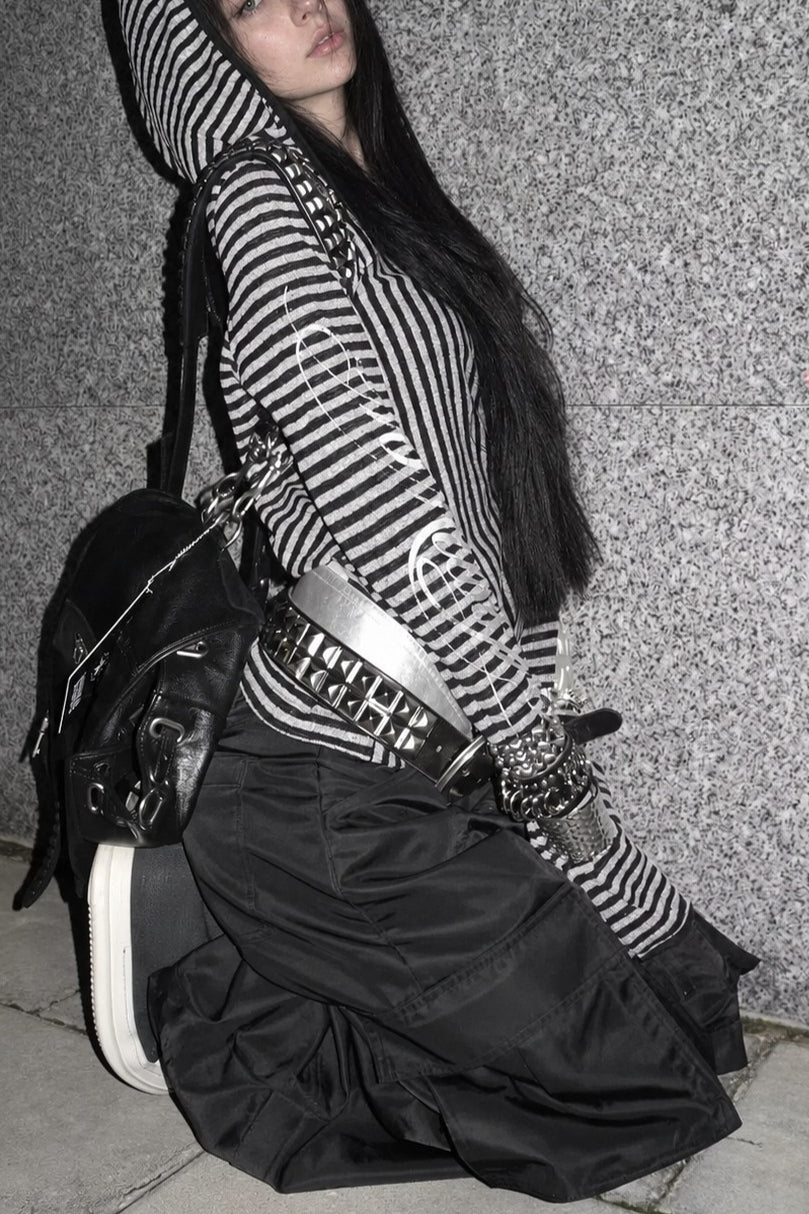 Striped Metallic Letter Fitted Zip Hoodie