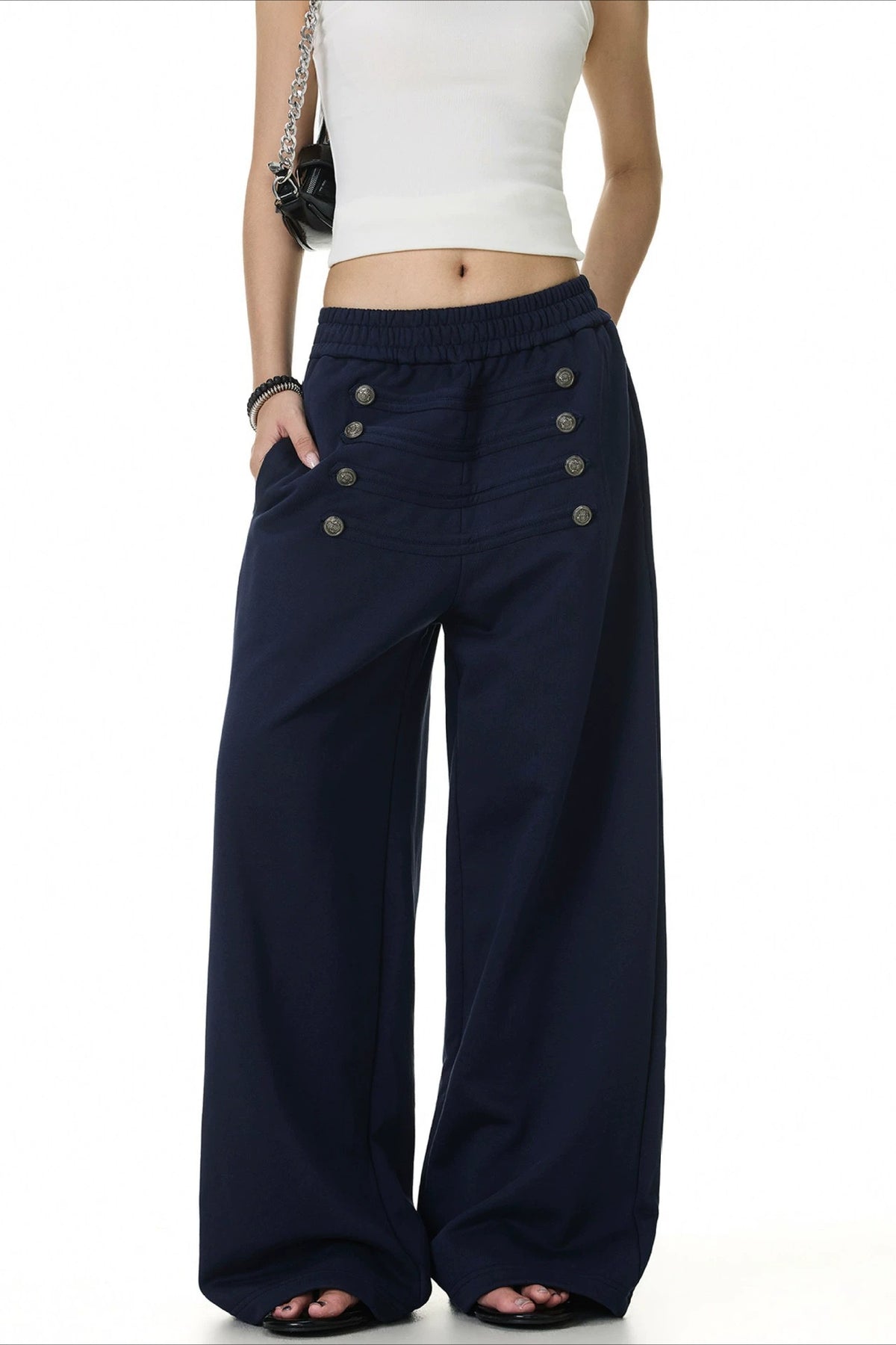 Button Detail Relaxed Wide Leg Pants Main image