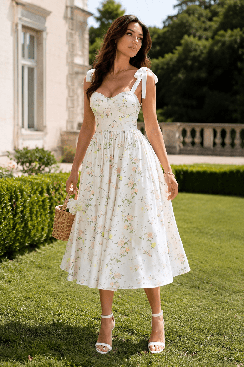 Spaghetti Strap Long Fitted Slim Floral Dress Main image