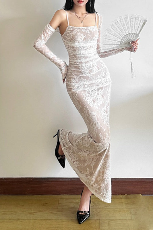 Fish Tail Square Neck Lace Dress Secondary image