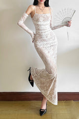 Fish Tail Square Neck Lace Dress