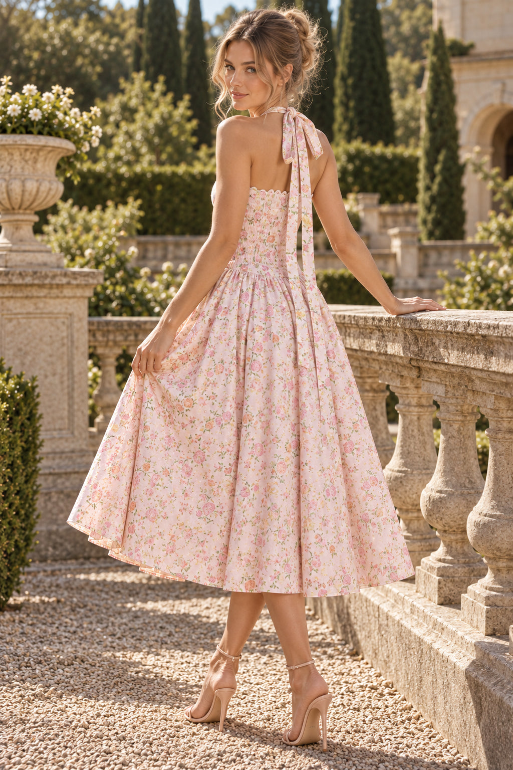 Adabella Cotton Stylish Halter Midi Sundress