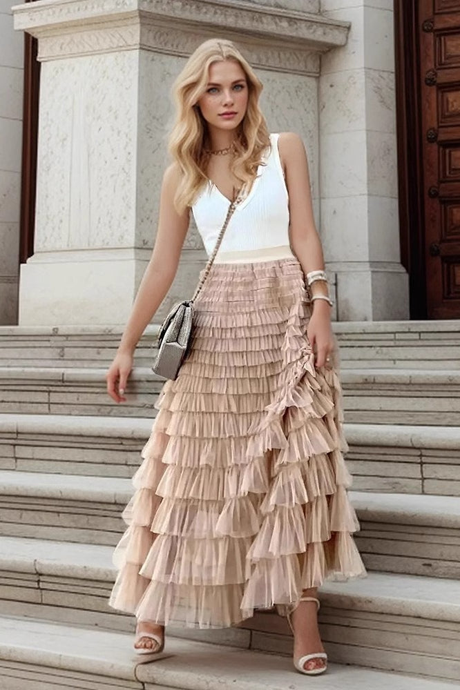 Tiered Sheer Mesh A-Line Maxi Skirt Secondary image