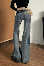 Washed Low Rise Multi-Pocket Cargo Jeans