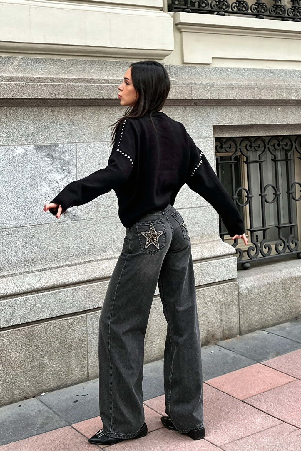 Leopard Star Patch Straight Leg Jeans