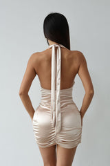Cowl Neck Backless Silk Dress