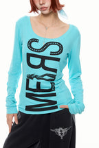 Oversized Letter Graphic Fitted Long Sleeve T-Shirt