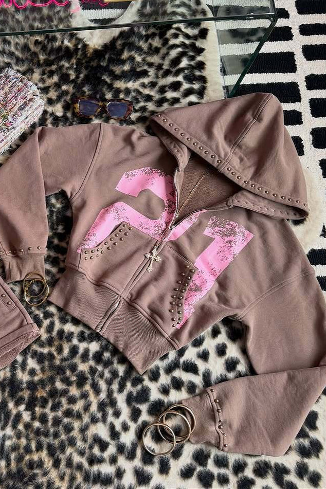 Rhinestone Graphic Cropped Hoodie and Shorts Separates