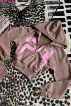 Rhinestone Graphic Cropped Hoodie and Shorts Separates
