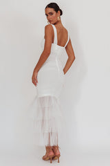 Mesh Insert  Spaghetti Strap Ruched Prom Dress