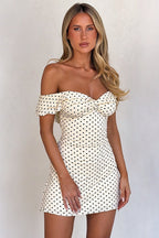 Off Shoulder Polka Dot Twist Bodycon Mini Dress