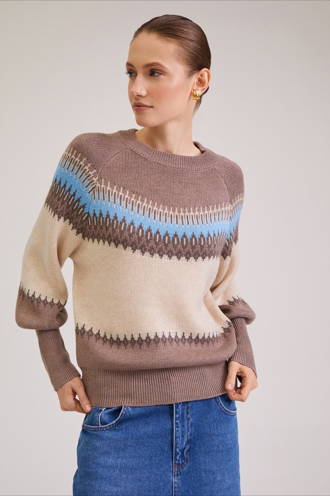 Patchwork Crew Neck Knit Sweater Main image