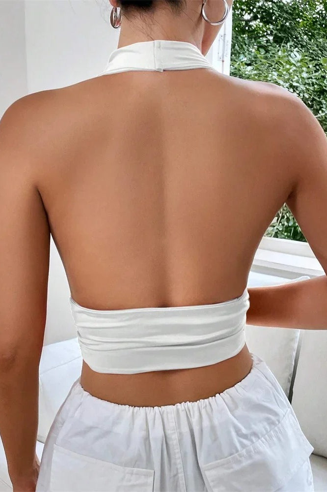 Backless Halter V-Neck Crop Top Secondary image