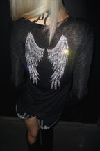 Rhinestone Cross Long Sleeve Fitted T-Shirt