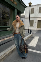 Vintage Blue Washed Whisker Fleece Lined Bootcut Jeans