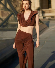 Pleated Tassel Irregular Pants Set