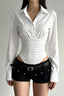 Polo Shirt Paneled Solid Slim Waist Cinching Bodysuit