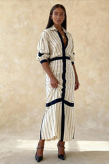 Striped Lapel Button Long Sleeve Shirt Dress