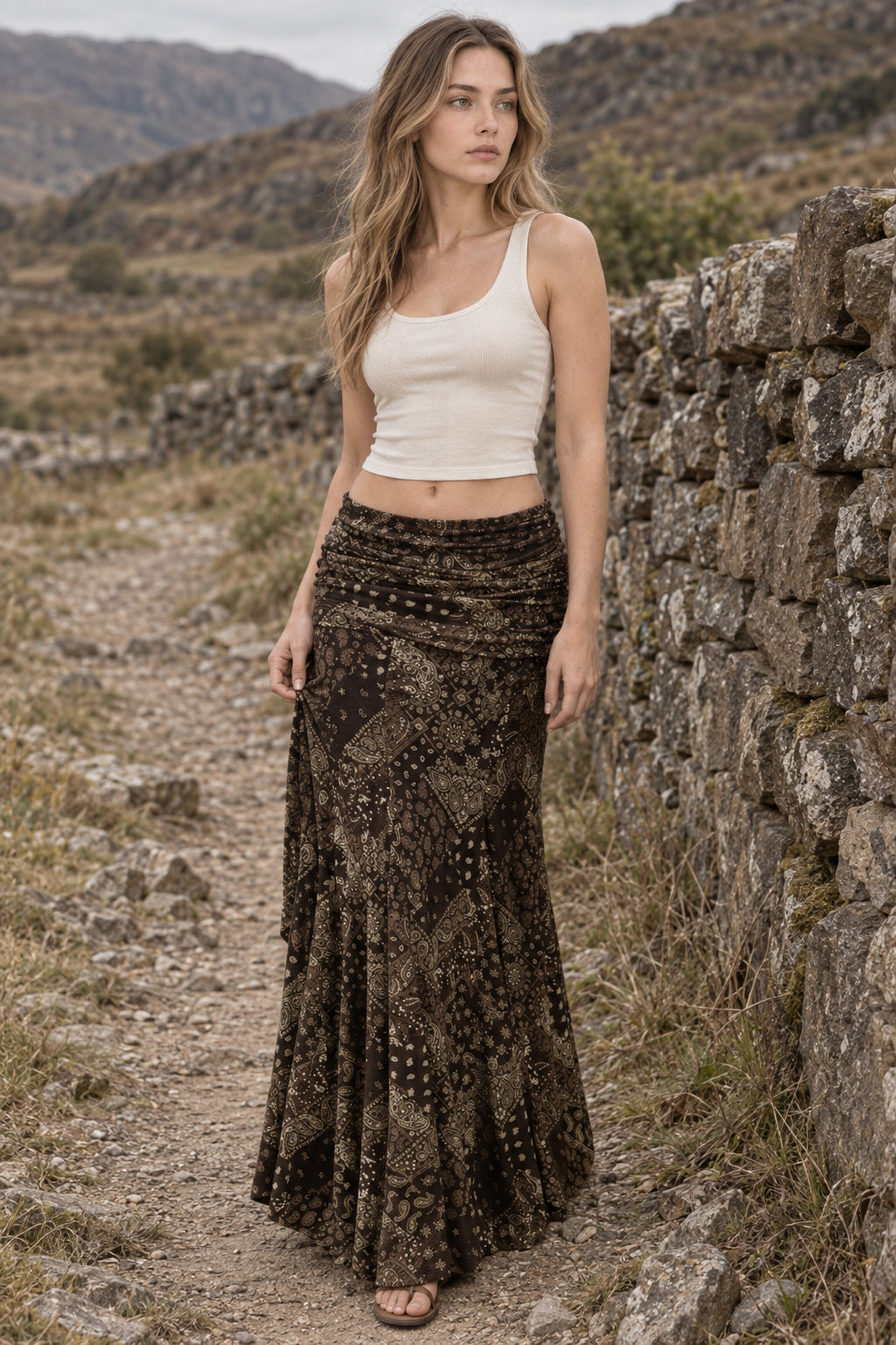 Slim Boho Print Fishtail Maxi Skirt Main image