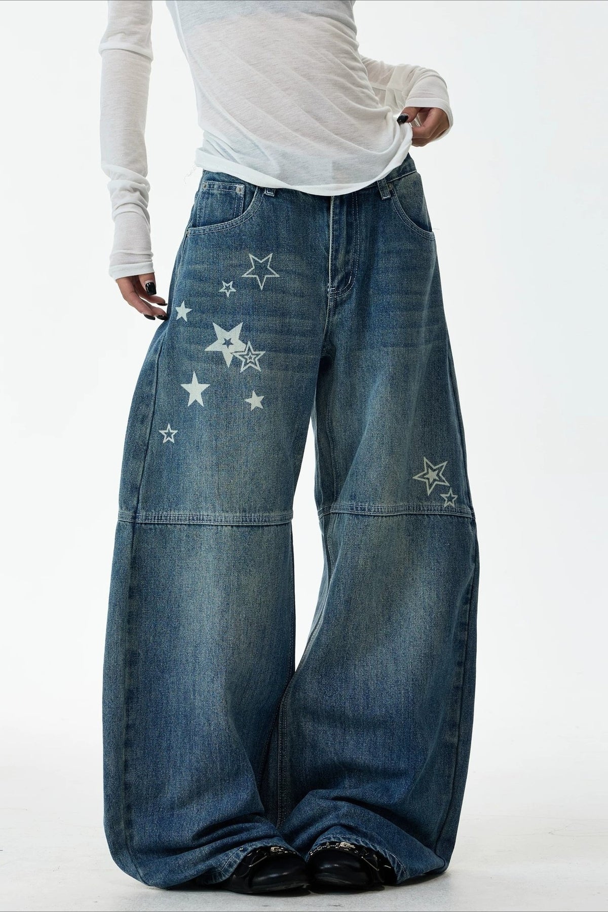 Star Panel Deconstructed Barrel Leg Jeans Main image