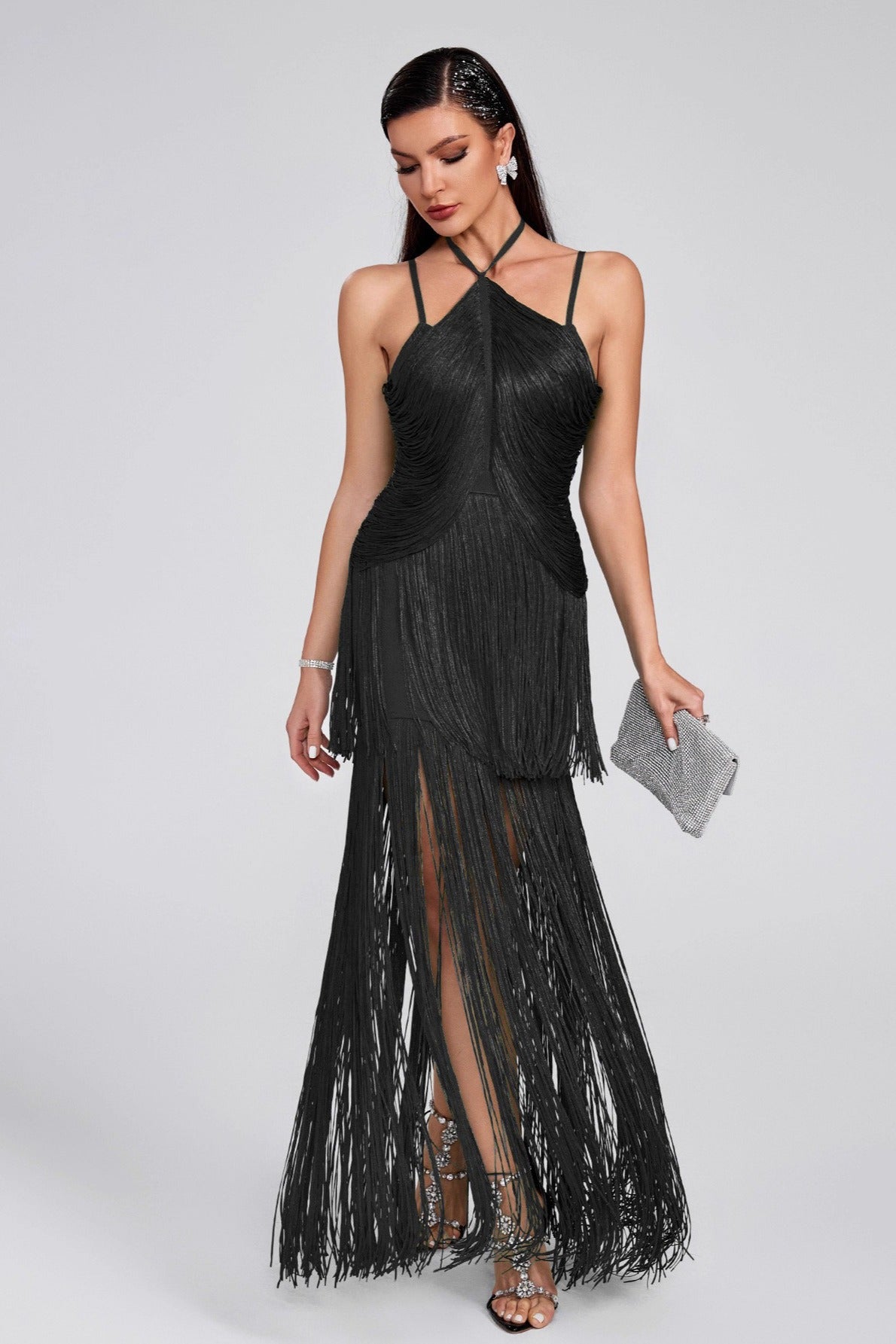 Halter Sling Maxi Fringe Hem Cocktail Dress Main image