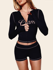 Leopard Zip Biker Shorts Knit Set