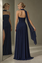 Strapless Scarf Detail Slit Maxi Dress