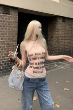 Sheer Letter Graphic Fitted Tank Top