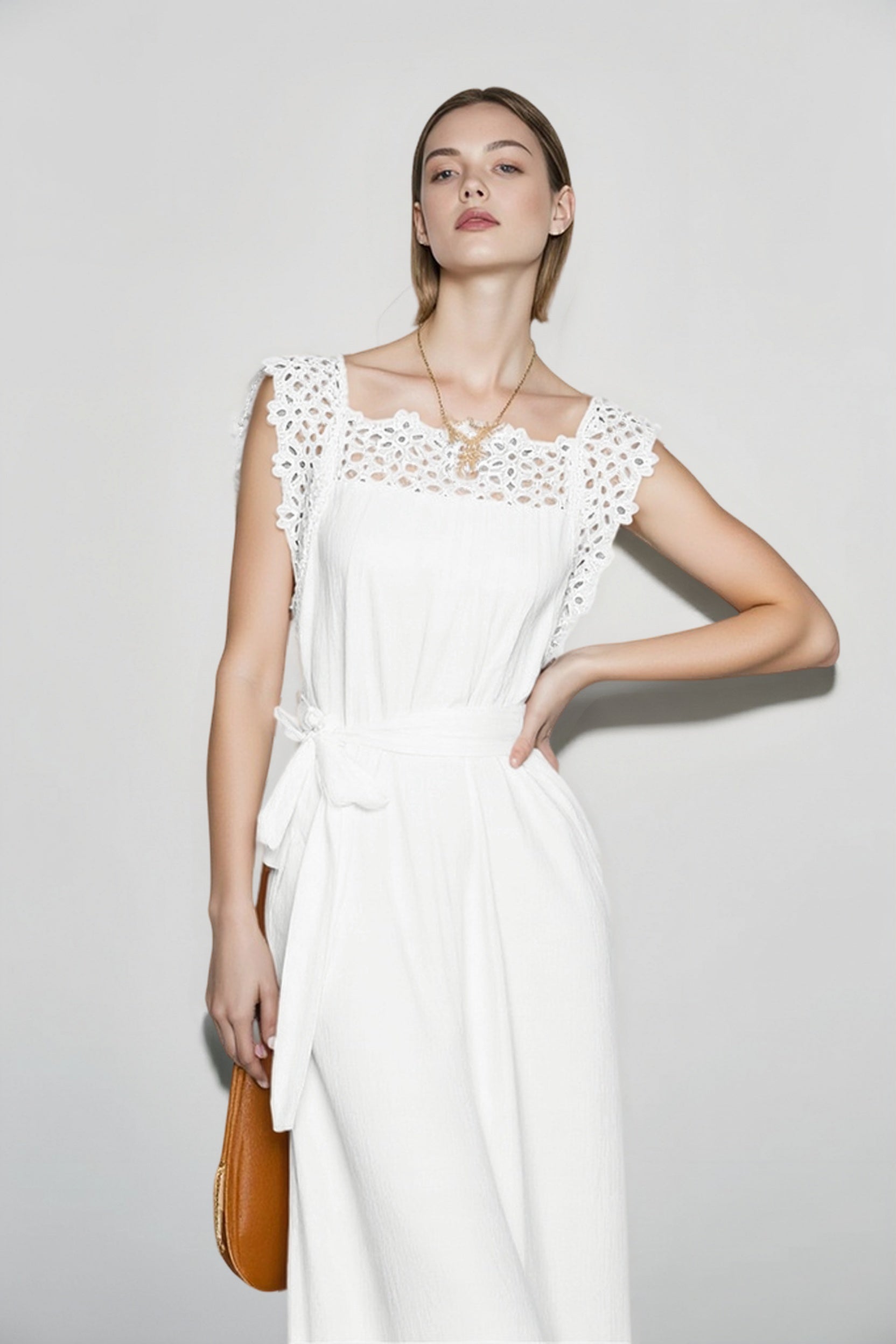 Linen Embroidered Tank Vacation Dress Secondary image