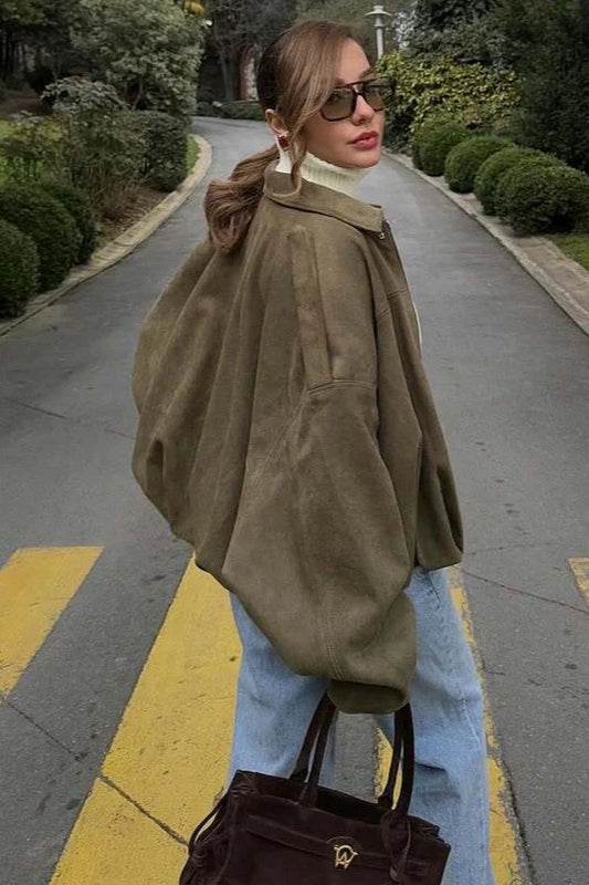 Oversized Suede Bomber Jacket Secondary image