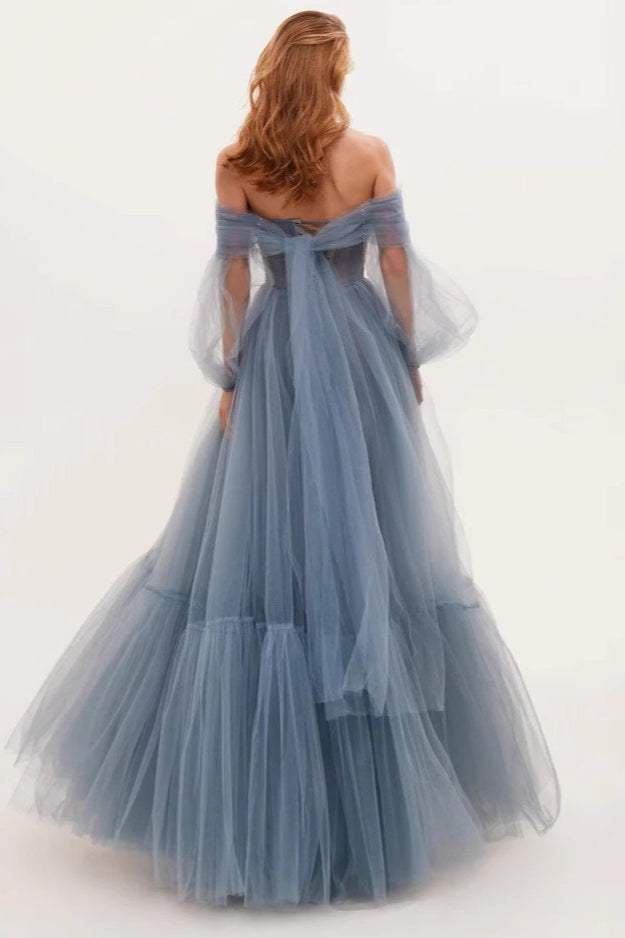 Off Shoulder Mesh Long Sleeve Prom Dress Secondary image