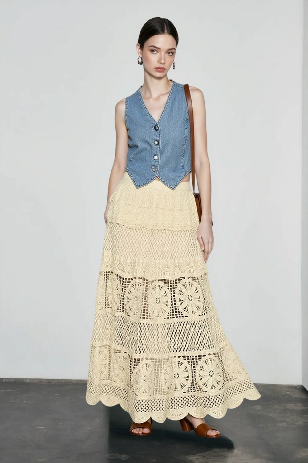Boho Lace Hollow Draped Vacation Skirt Secondary image
