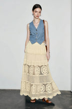 Boho Lace Hollow Draped Vacation Skirt